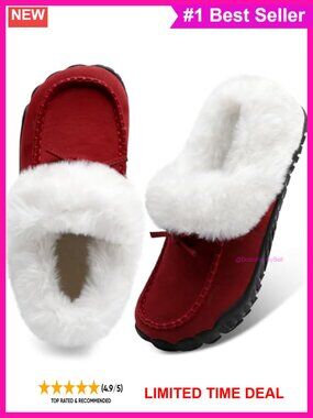 Faux Fur Lined Suede Mocc Boots Warm Winter Ankle Slippers